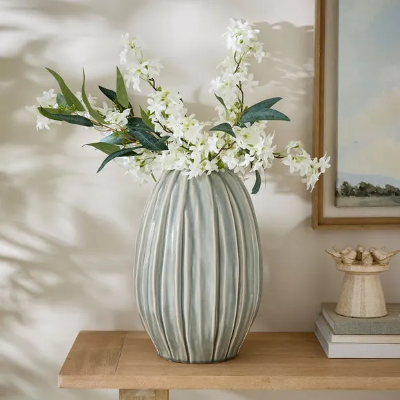 Organic Blue Ridged Vase