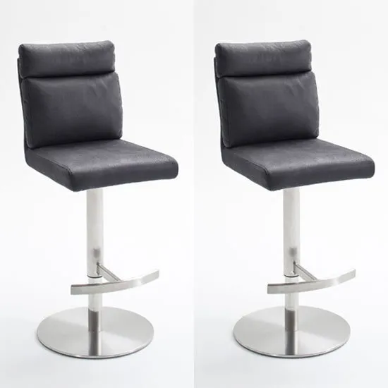 Rabea Grey Fabric Bar Stool With Stainless Steel Base In Pair