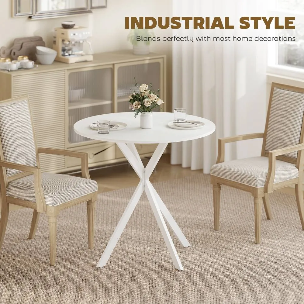 HOMCOM 80cm Round Dining Table, Industrial Kitchen Table with Steel Legs in White 5