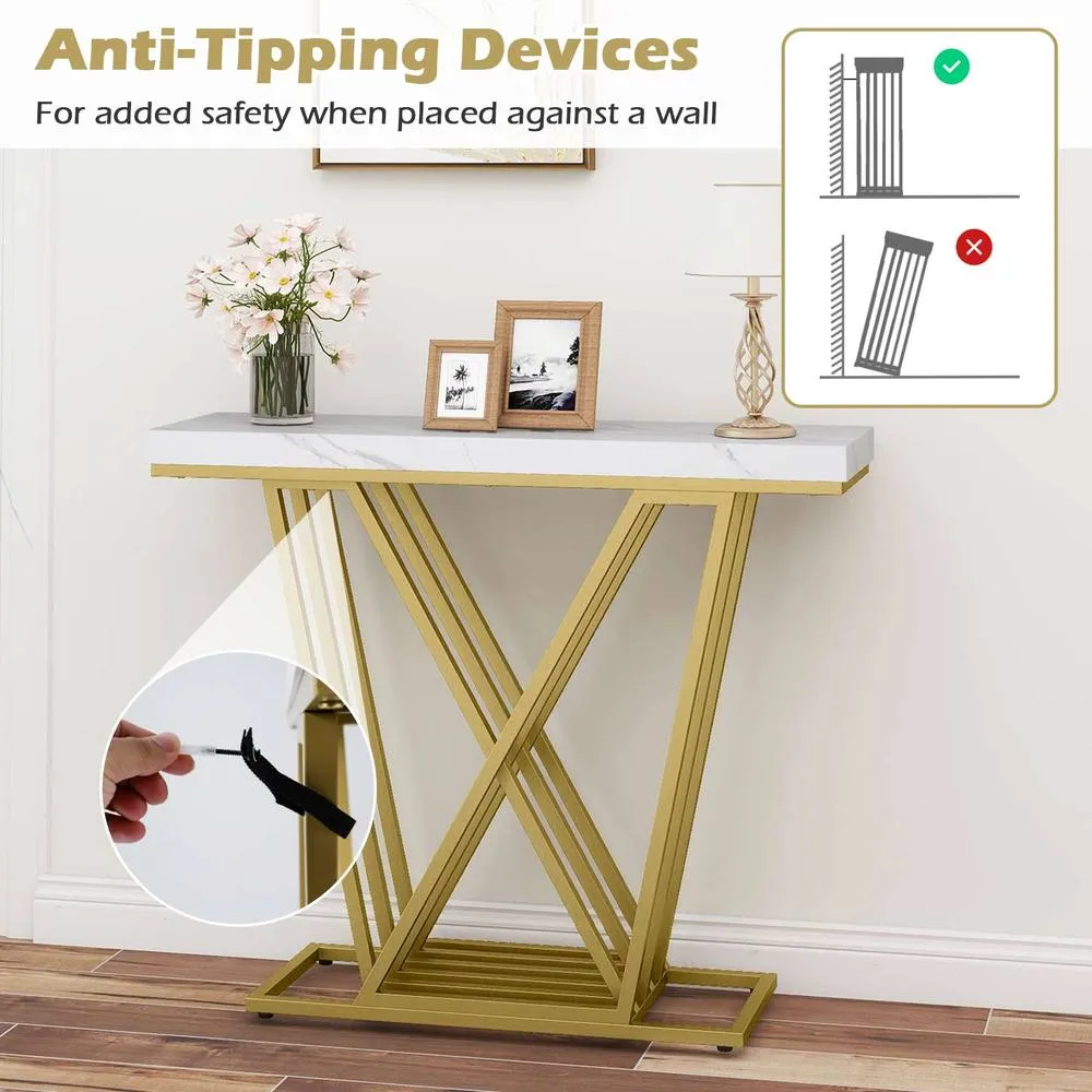 Costway Gold Console Table Modern Sofa Table Entryway Table in White 5