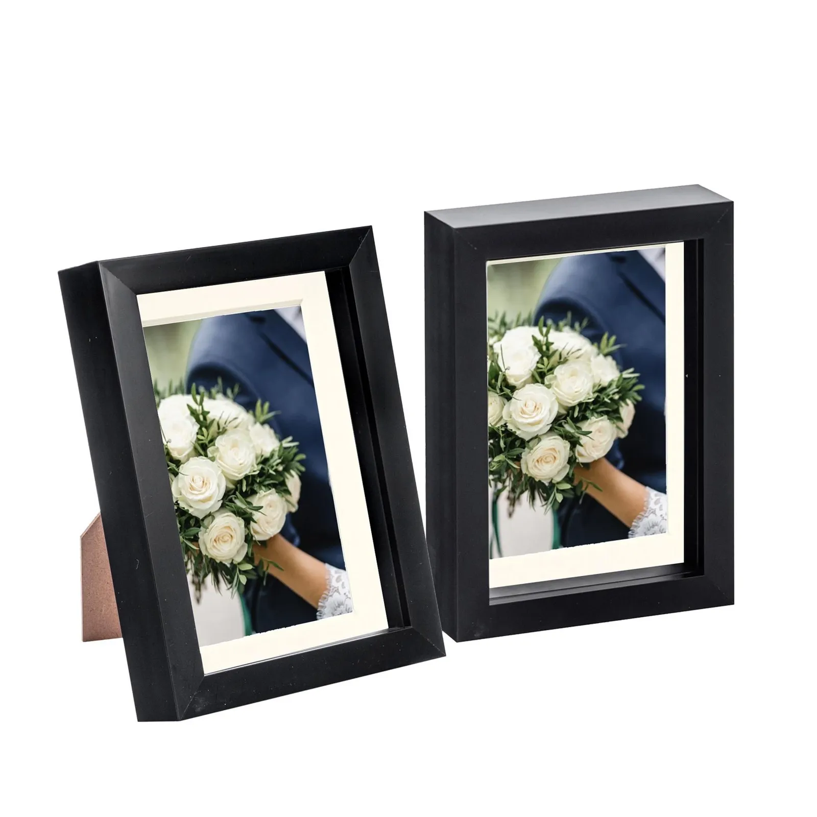 Nicola Spring 3D Box Photo Frames - 5 x 7" with 4 x 6" Mount - White Mount - Pack of 2 in Black