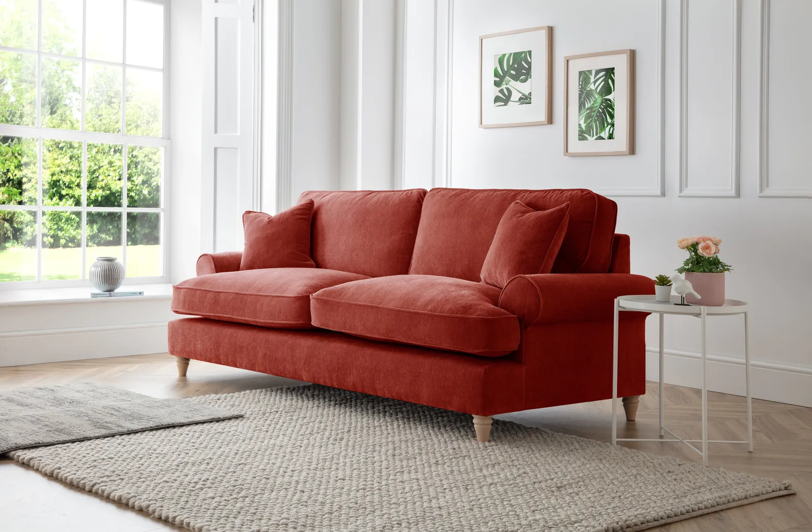 The Great Sofa Company Ezra 2 Seater Textured Velvet Sofa - Scroll Arm in Terracotta 3