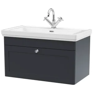 Classique Soft Black Wall Hung 1-Drawer Vanity & Basin 1 Tap Hole - 496 x 830mm