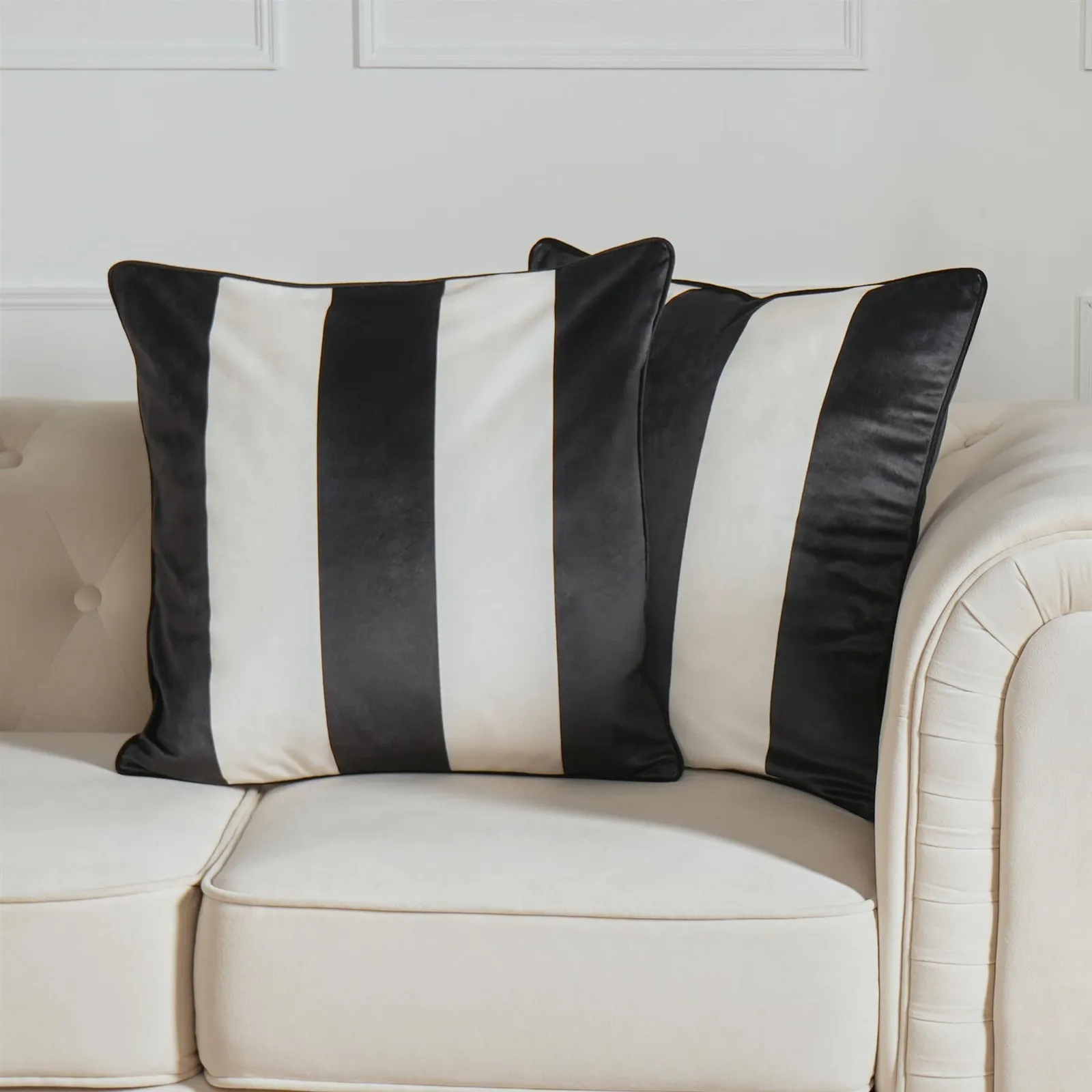 OHS 2 Pack Stripe Matte Velvet Cushion Covers in White