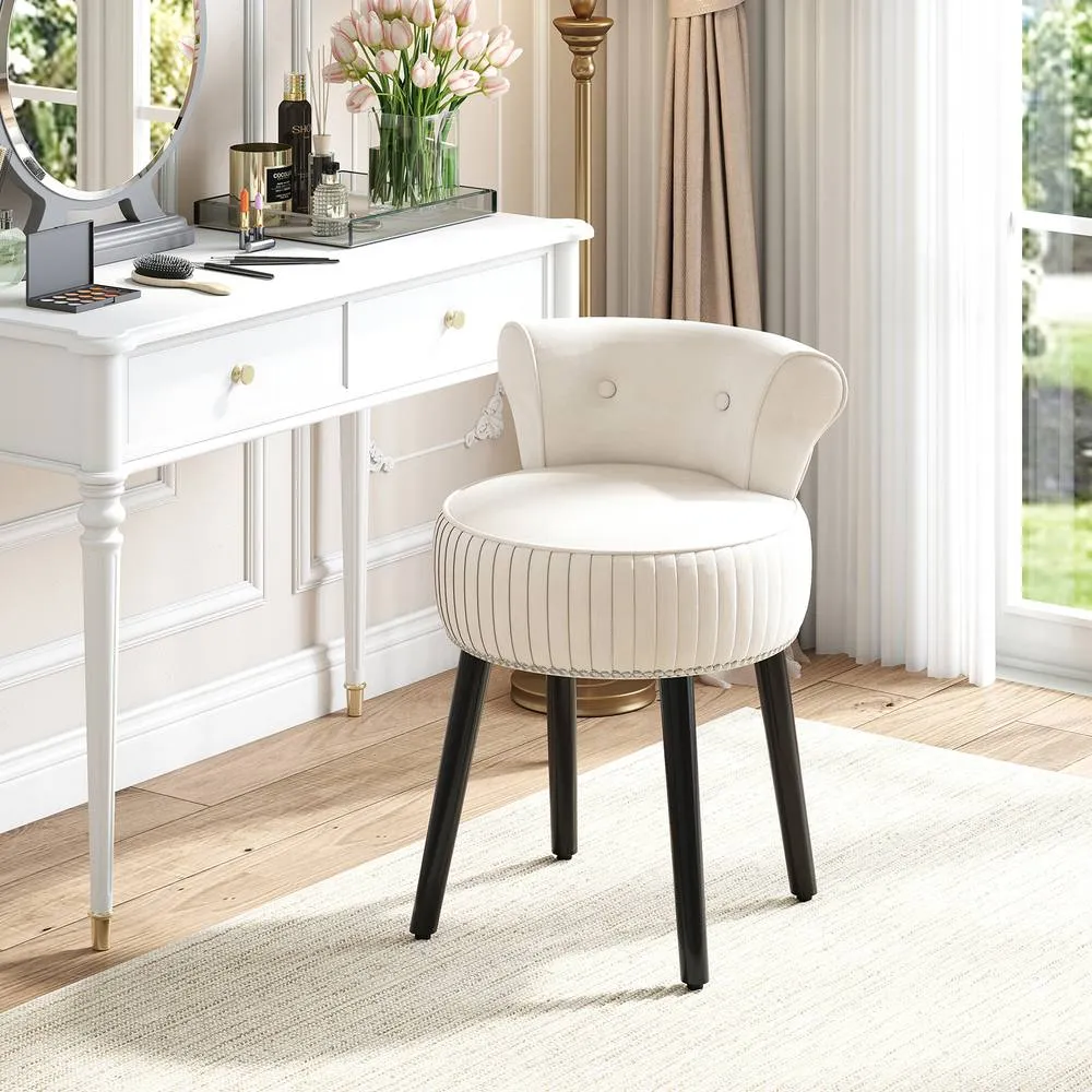 Costway Velvet Vanity Stool w/Tufted Back Upholstered Vanity Makeup Chair in White 6