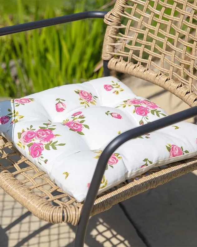 Dibor Set of 4 Vintage Pink Floral Print Indoor Outdoor Chair Seat Pad Garden Furniture Cushions W40 x L40cm 3