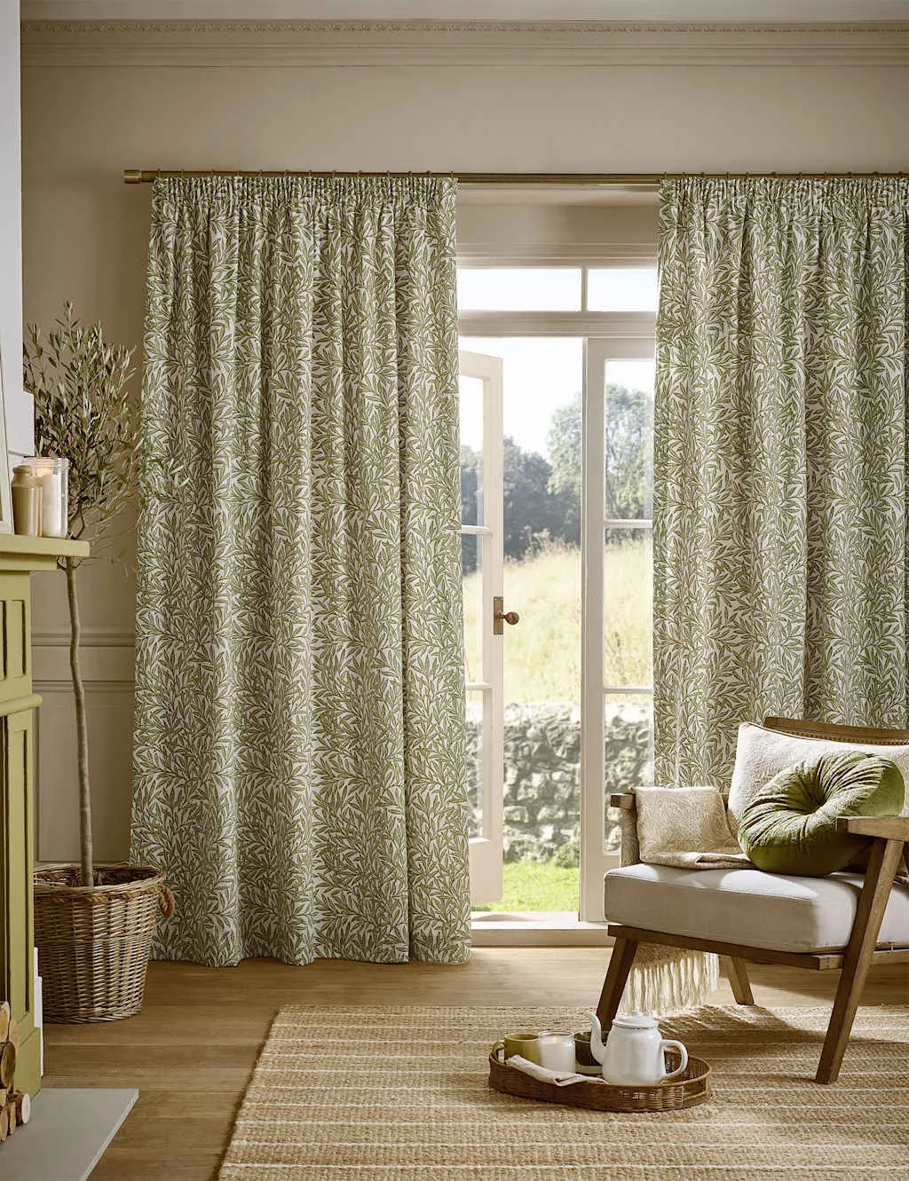William Morris At Home Original Willow Pencil Pleat Curtains Green Mix