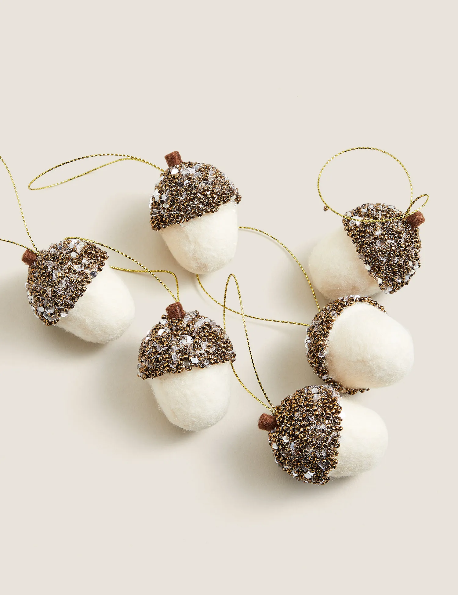 M&S 6 Pack Gold Acorn Tree Decorations