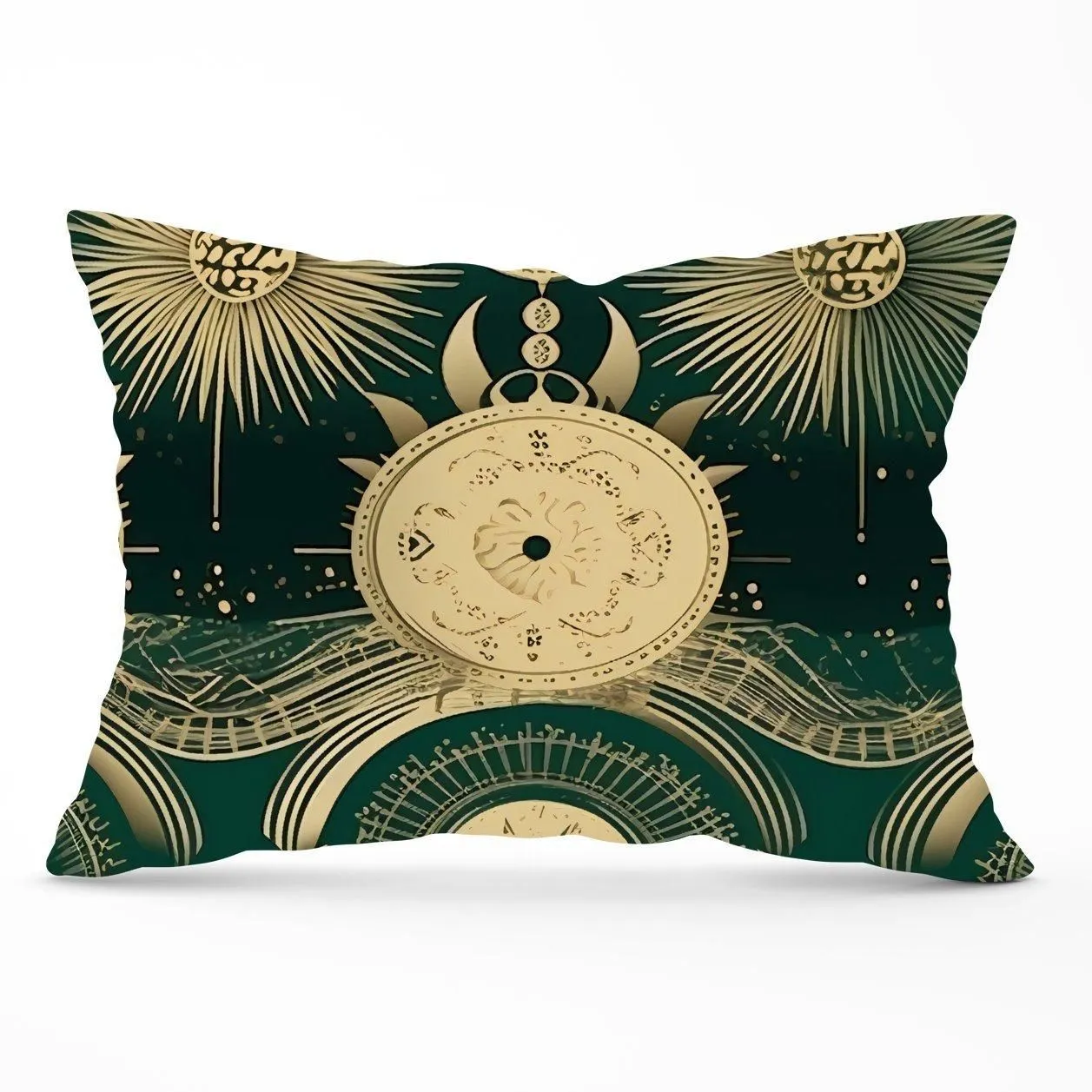 Warren Reed - Designer Green Moon & Sun Abstract Pattern Cushions