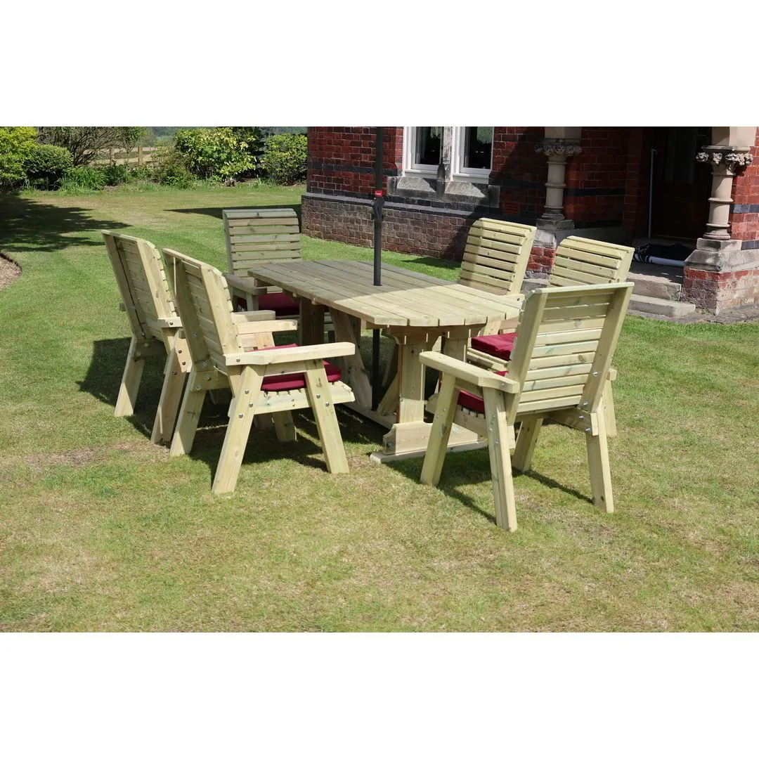 Churnet Valley Garden Furniture Ltd Ergo 6 Chairs Table Set - Min. Assembly Required - Set of Cushions Inc in Brown