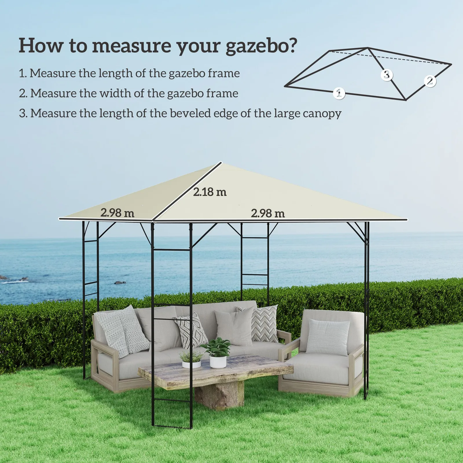 OUTSUNNY 3 x 3(m) Gazebo Canopy Replacement Cover, UPF30+, Cream White 3