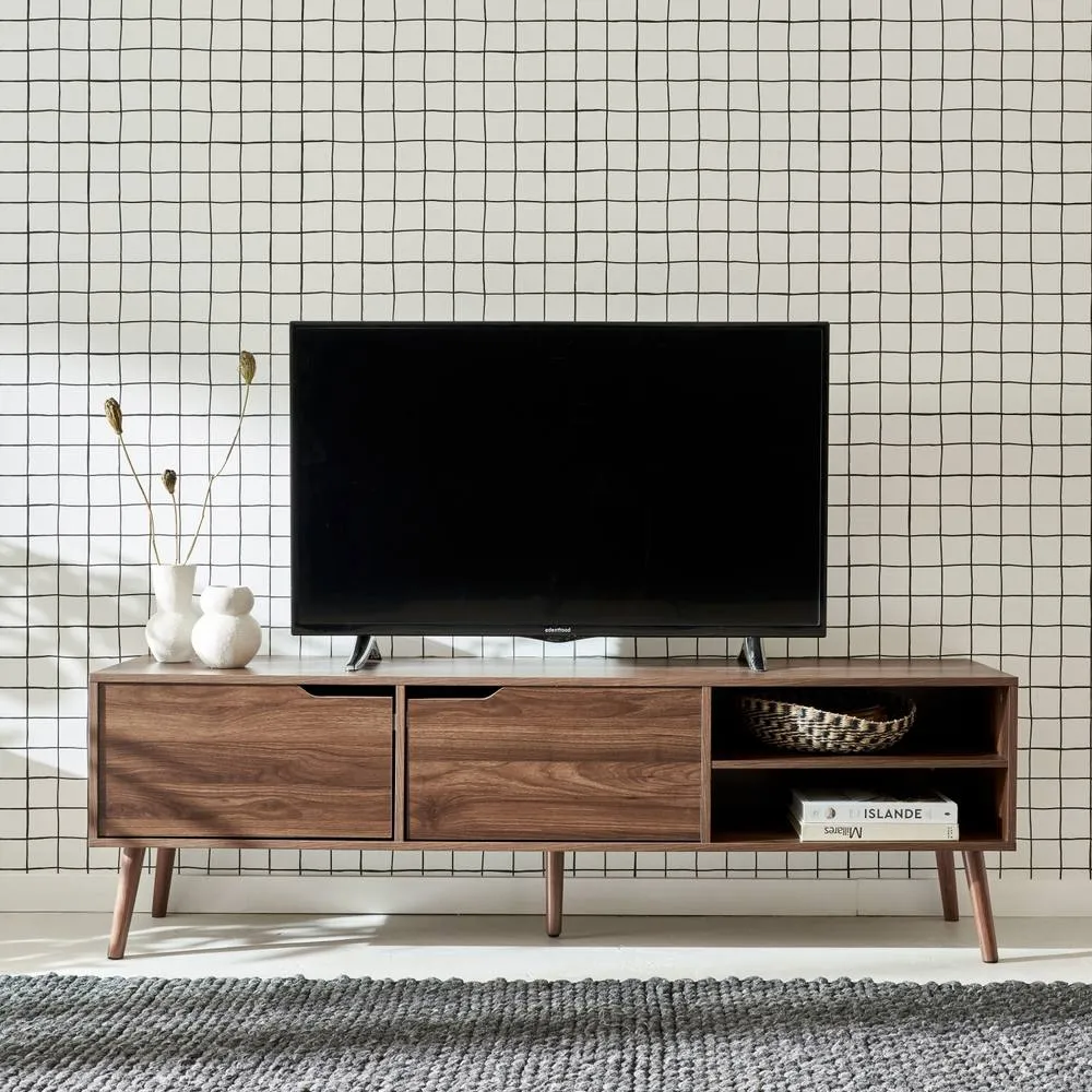 sweeek 160cm Vintage Tv Unit Wooden Effect 2 Doors in Dark Brown