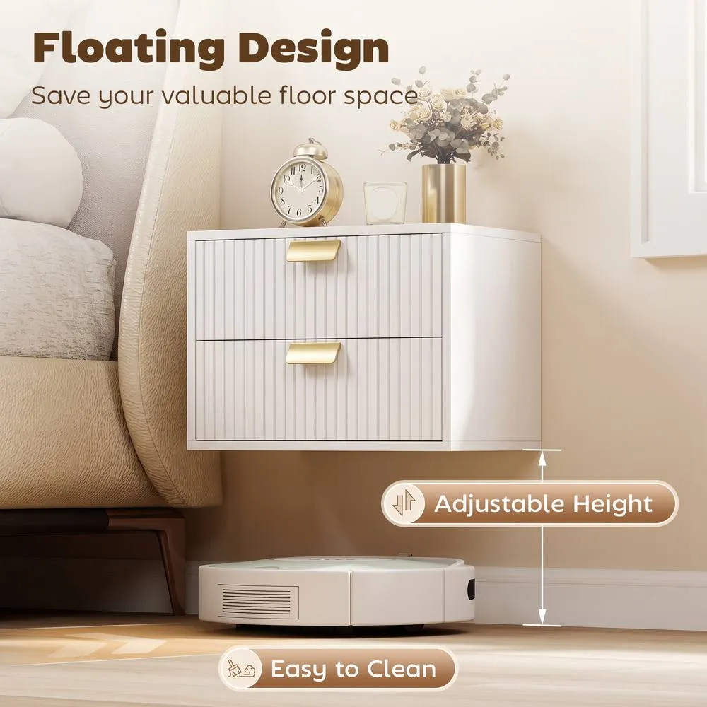 HOMCOM 2pcs Modern Floating Nightstands, 2 Drawers Bedside Tables, White 4
