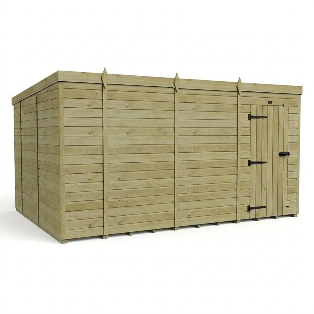 Buttercup Farm 14ft x 10ft Pent Garden Shed Single Door No Windows - Timber in Brown