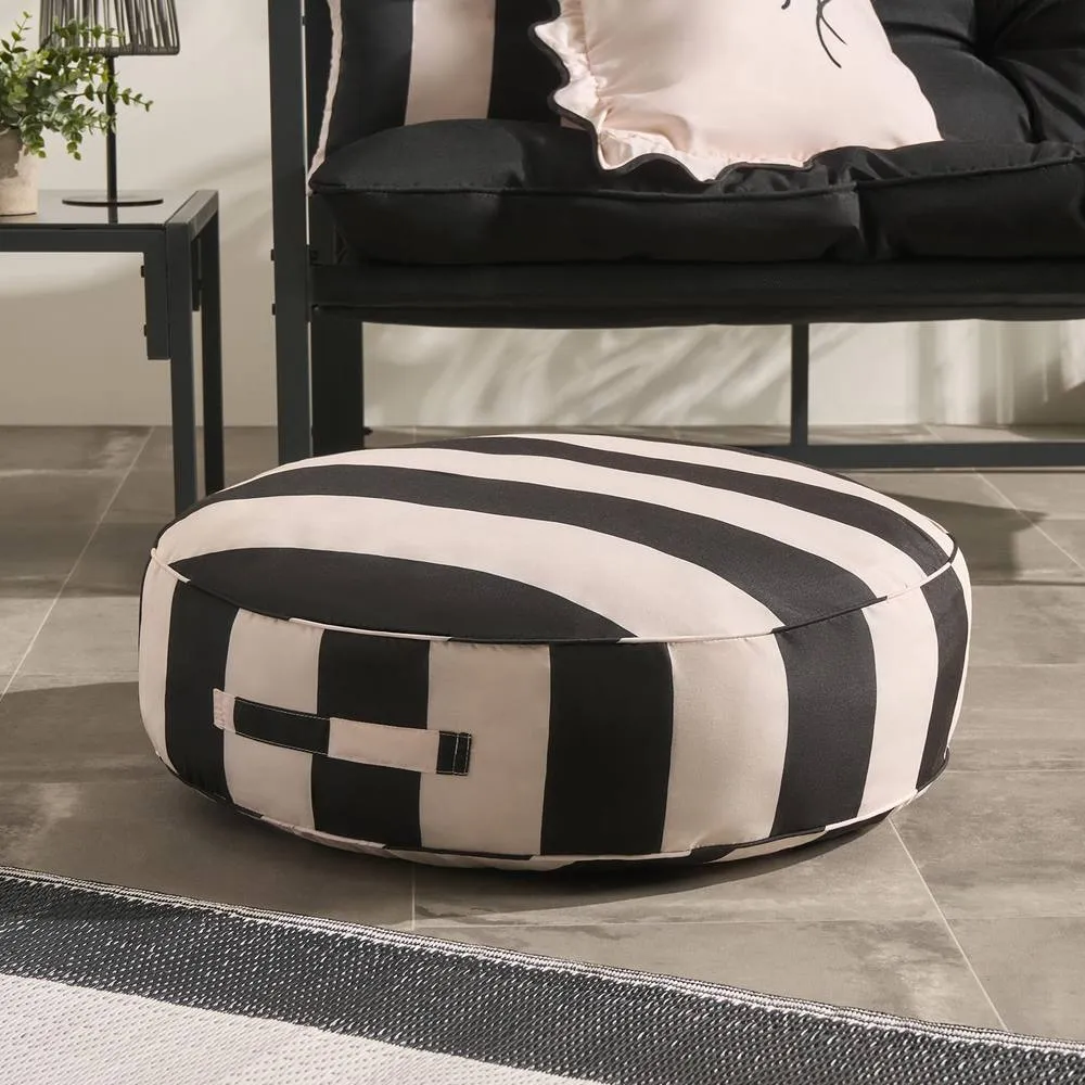 OHS Stripe Round Outdoor Garden Cushion Water Resistant in Black