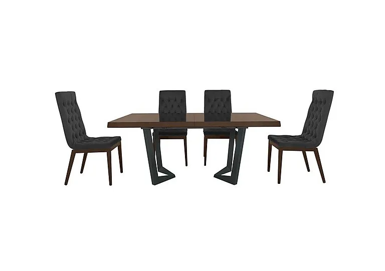 Palazzo 160cm Extending Dining Table in Dark Walnut with 4 Capitonne Buttoned Chairs - Scarlet Dark Grey
