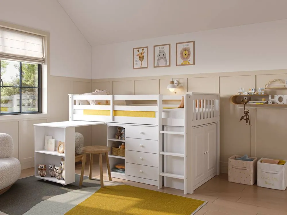 Flair Oban Single Midsleeper Cabin Bed with Desk White 2