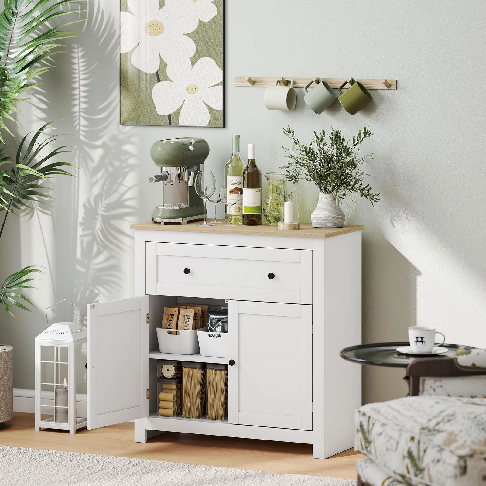 HOMCOM Sideboard Storage Cabinet with Adjustable Shelf, Drawer in White 1