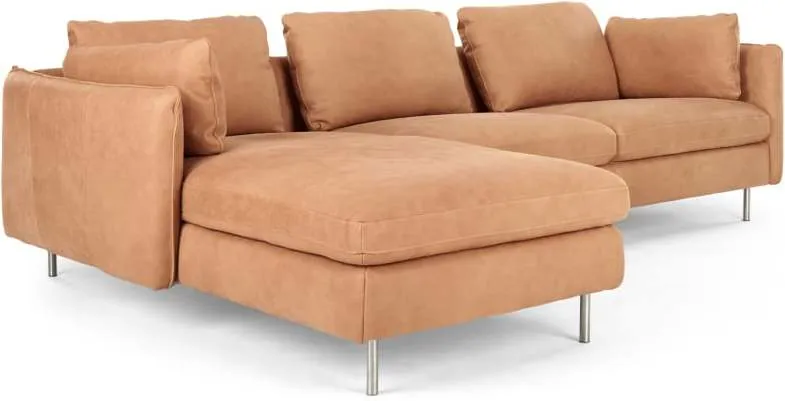 Vento 3 Seater Left Hand Facing Chaise End Corner Sofa, Tan Leather
