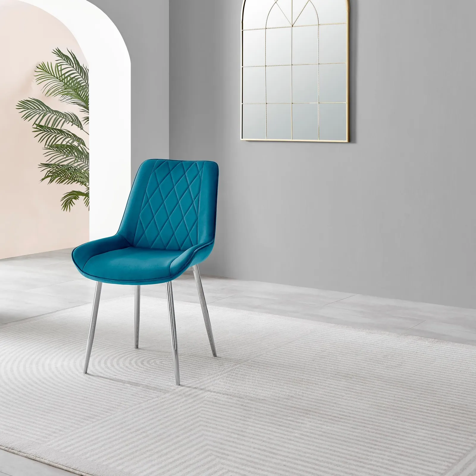 FurnitureboxUK 2x Pesaro Velvet Silver Leg Luxury Dining Chairs in Blue 5