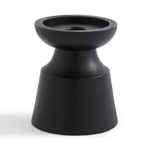 Black Mango Wood Sculpted Pillar Candle Holder 3