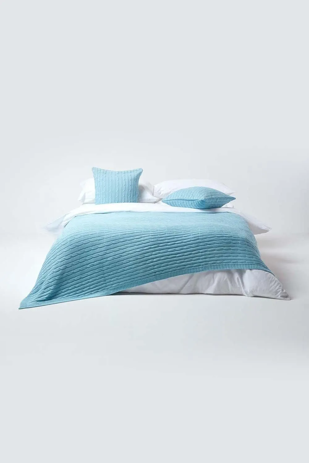 Homescapes Cotton Cable Knit Cushion Cover, 45 x 45 cm in Blue 4