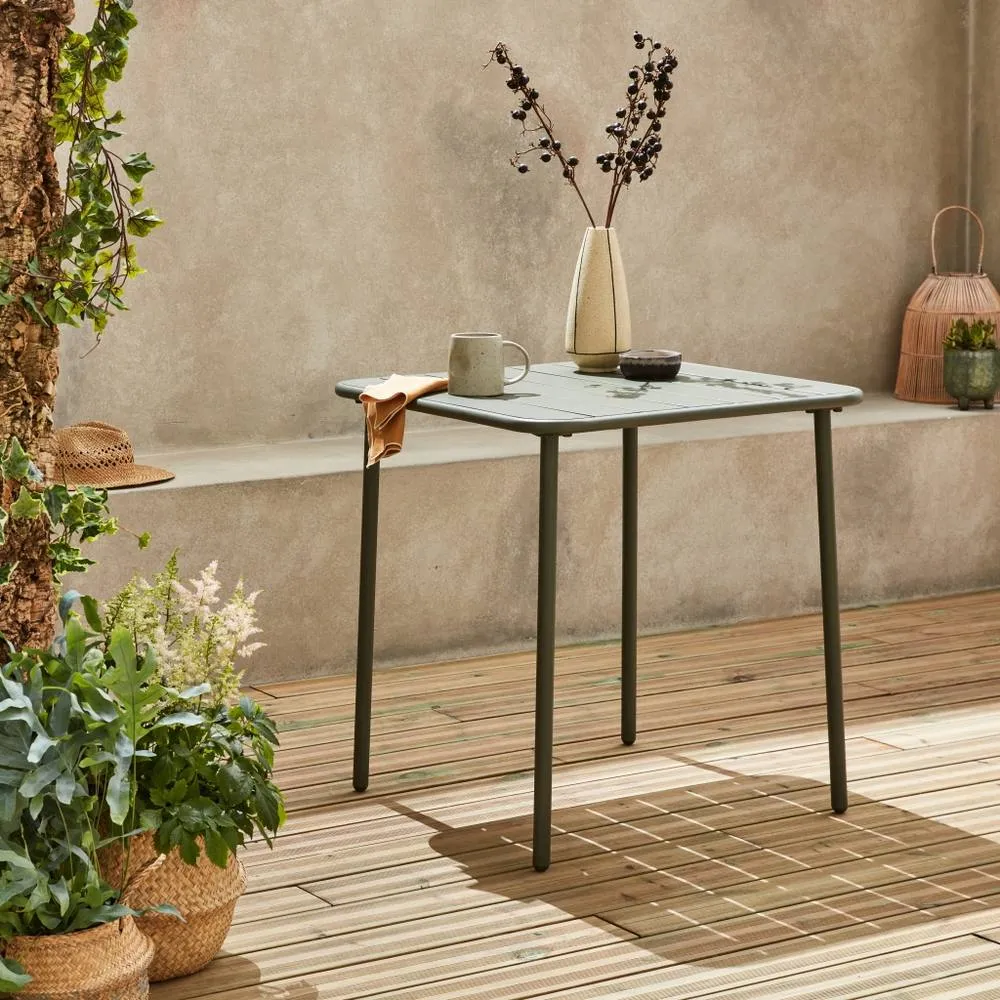 sweeek 2-seater Square Steel Garden Table in Khaki