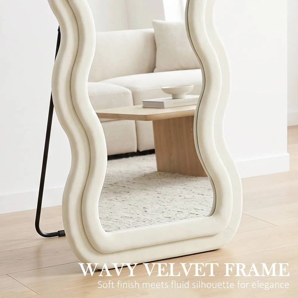 HOMCOM Full Length Mirror, 160 x 60 cm Velvet Wall Standing Mirror, Cream 4