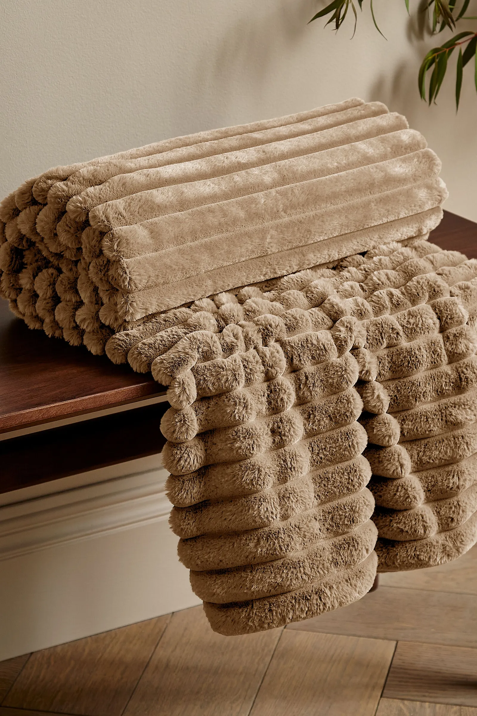 Catherine Lansfield 'Cosy Ribbed' Blanket Throw in Natural