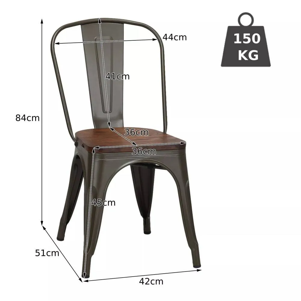 Costway Set of 4 Dining Chair Industrial Stackable Bar Stool with High Backrest in Brown 2