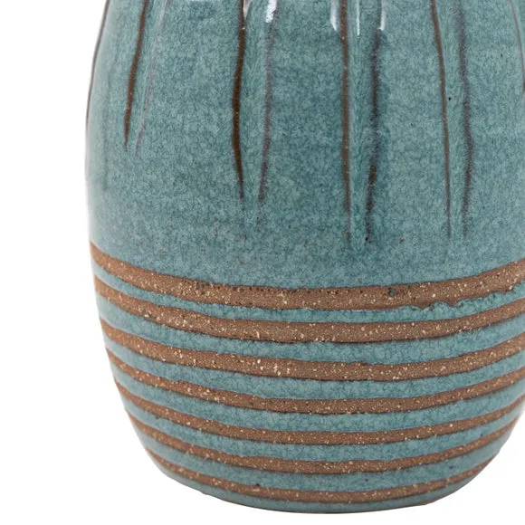 Cedar & Sage Set of 2 Southwold Ribbed Ceramic Teal Vase 3
