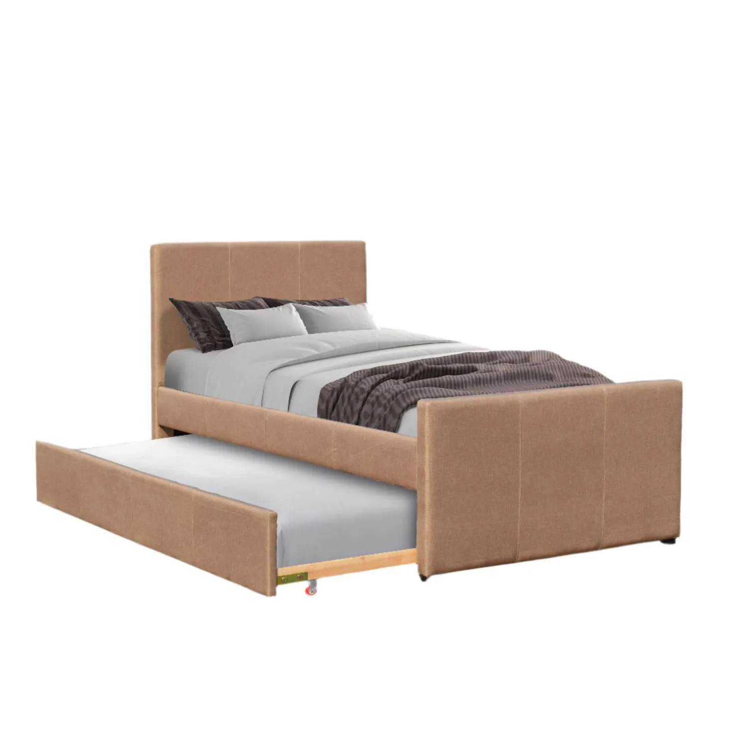 Comfy Living Ltd 3ft Single Fabric Bed Frame With Trundle Bed in Brown 2