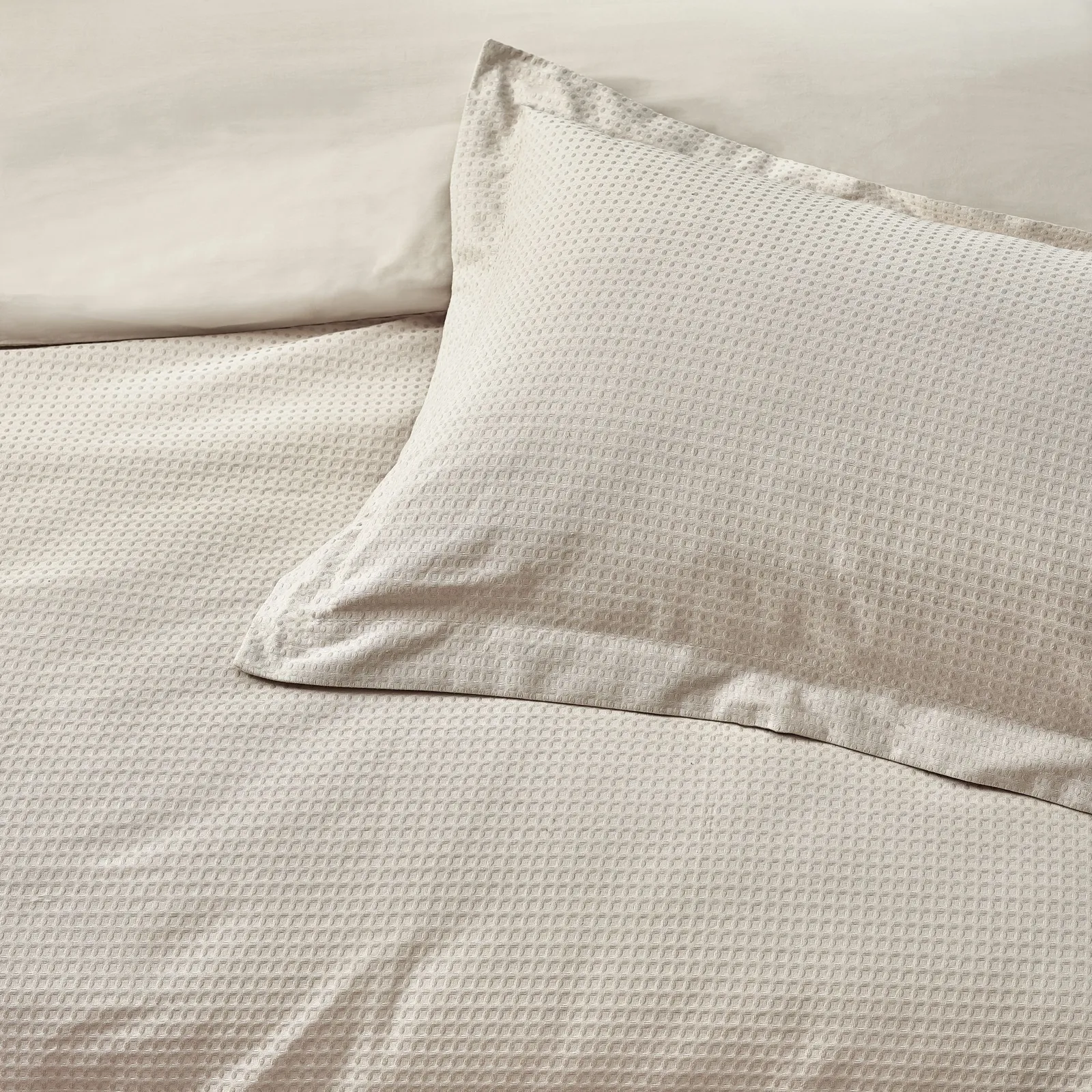Yard Waffle Textured 100% Cotton Duvet Cover Set in Beige 3