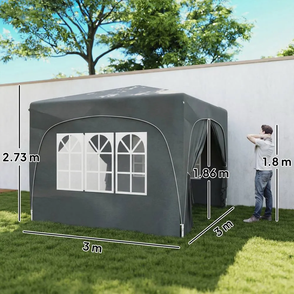 OUTSUNNY 3 x 3(m) UPF50+ Pop Up Gazebo with Sides & Carry Bag, Dark Grey 3