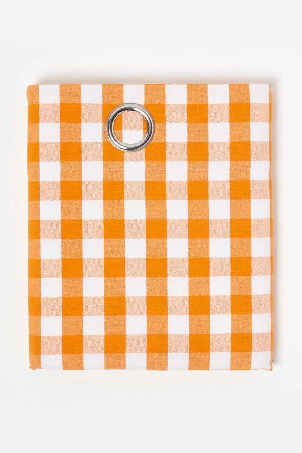 Homescapes Cotton Block Check Gingham Eyelet Curtain Pair in Orange 3