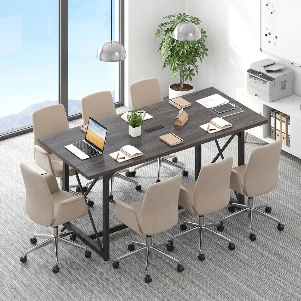 Costway Conference Table with Power Outlets Large Meeting Room Table in Grey 3