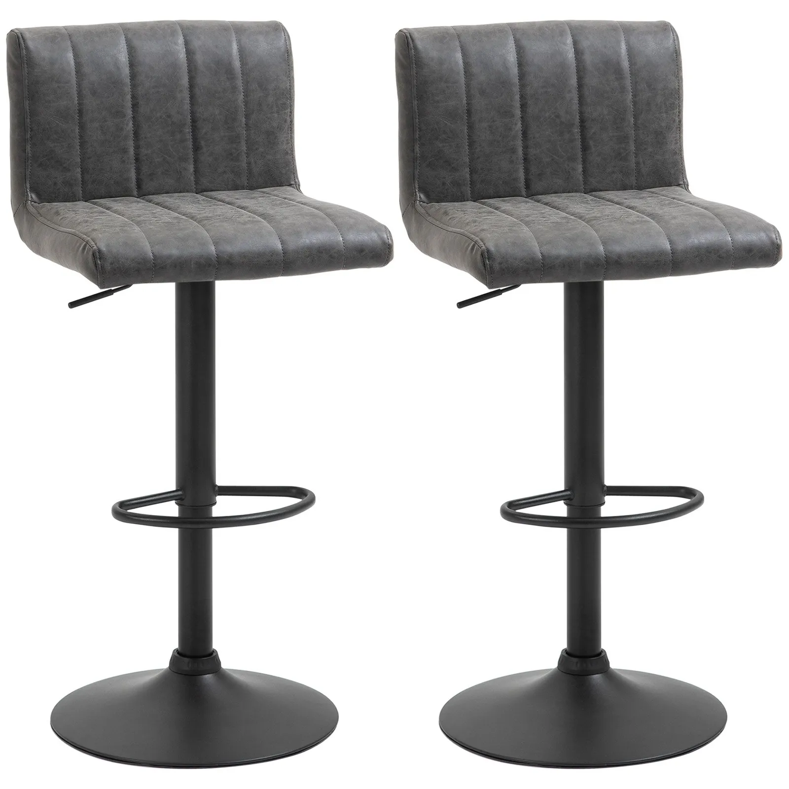 HOMCOM Set of 2 Adjustable Height Swivel PU Leather Counter Bar Chairs in Grey 2