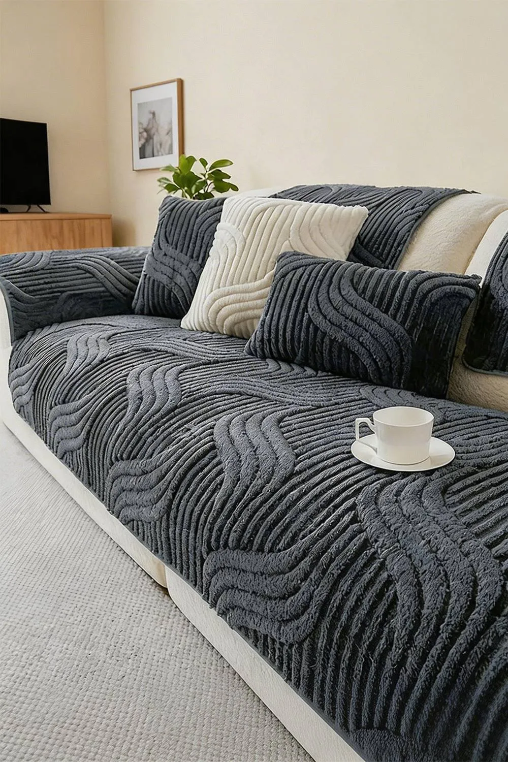 Living and Home Non-Slip Sofa Cover in Durable Polyester in Dark Grey