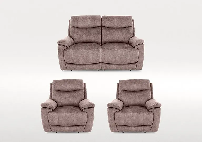 Sloane 2 Seater Fabric Power Recliner Sofa and 2 Armchairs Set - Marble Charcoal Grey