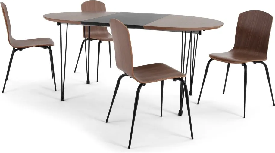 Ryland Extending Dining Table and 4 chairs Set, Walnut and Black