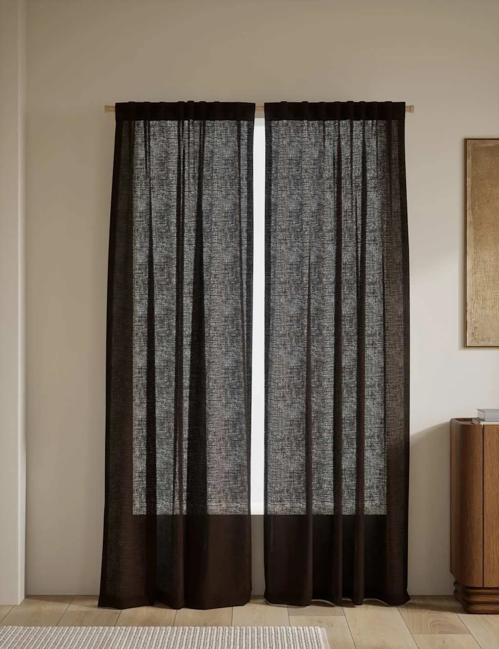 M&S Cotton Linen Blend Sheer Multiway Curtains Chocolate