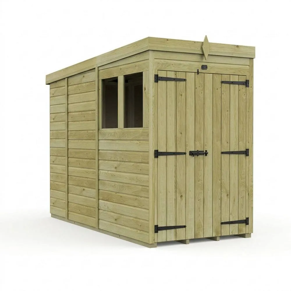 Buttercup Farm 4ft x 9ft Pent Garden Shed Double Door With Windows - Timber in Brown