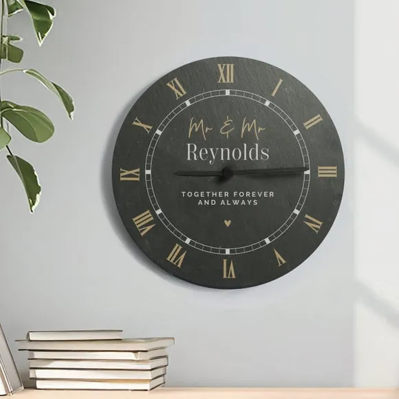 Personalised Couples Slate Wall Clock 2