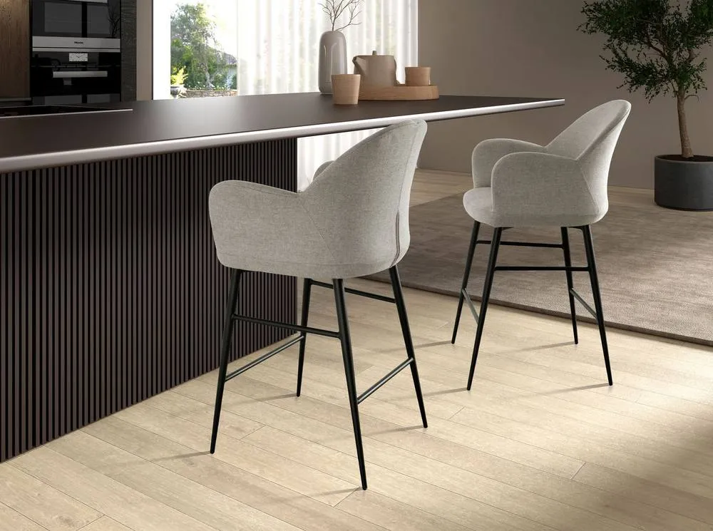 Angel Cerda Light Grey Fabric Stool with Armrests (Model ) 4