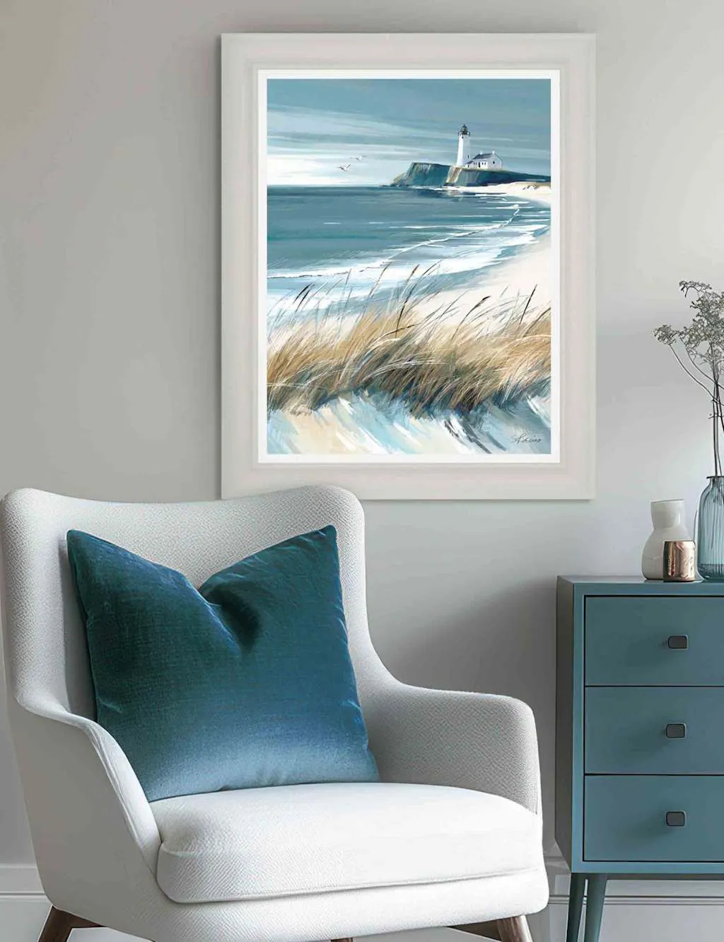 Gallery Direct Making Waves Framed Canvas Wall Art Pale Blue