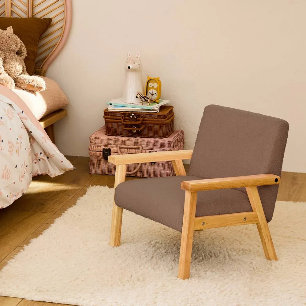 sweeek Children's scandi-style armchair in boucle fabric, rubberwood in Taupe 1