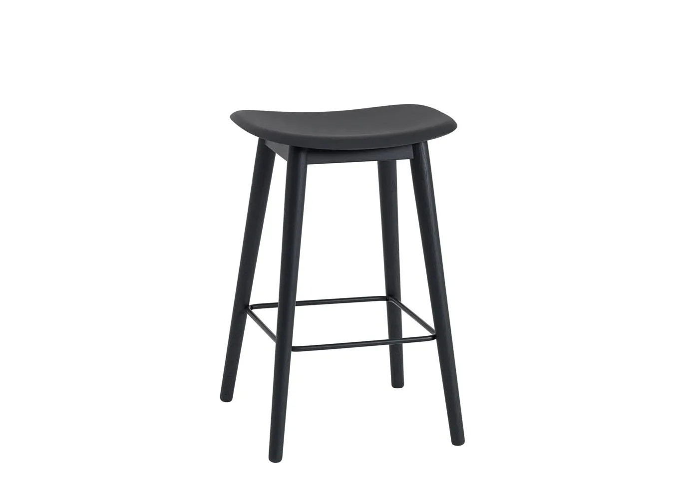 Muuto Fiber Counter Stool Without Backrest Black Oak Base Black Seat
