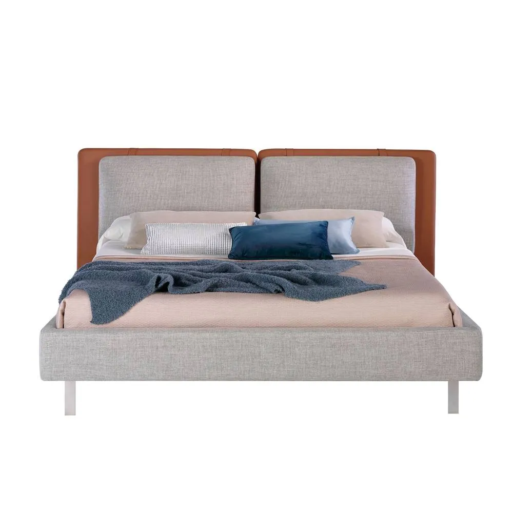 Angel Cerda Brown Leatherette Double Bed with Grey Fabric 2