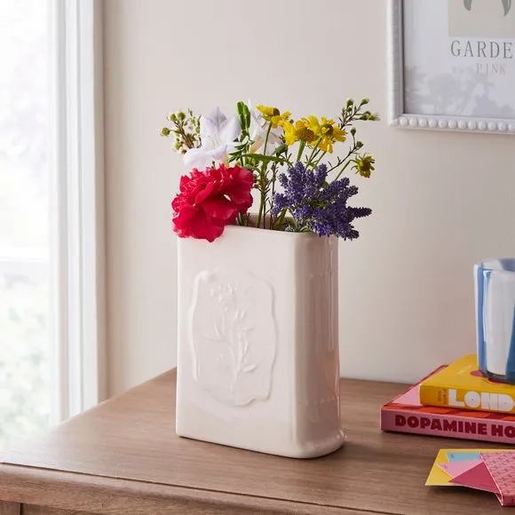 Embossed Book Ceramic Vase