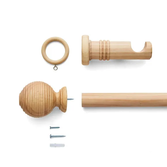 Ribbed Ball Wood Curtain Pole 3